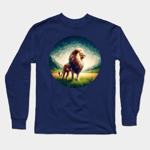 Lion Low Poly Long Sleeve T-Shirt by Antipodal point